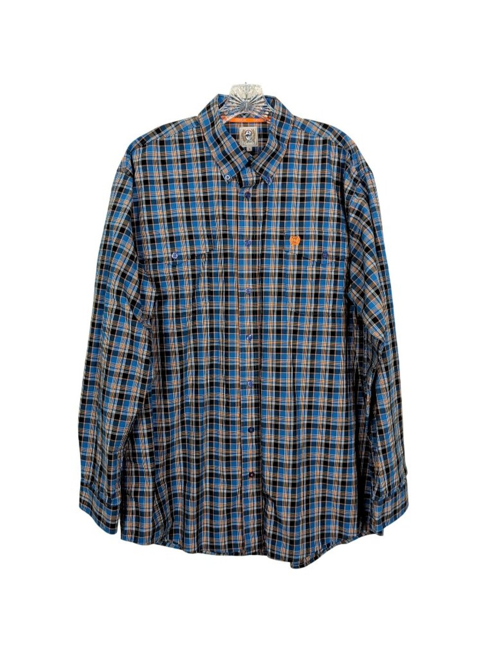 CINCH Mens L Blue Plaid Button Down Shirt Western Cotton Long Sleeve